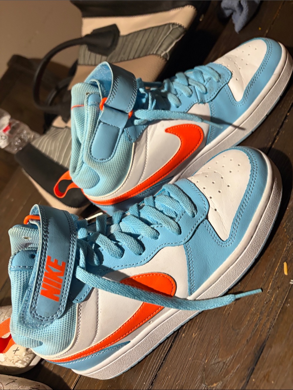 Nike Kids Mid-Top Sneakers — Light Blue & Orange youth 6 or women’s 7